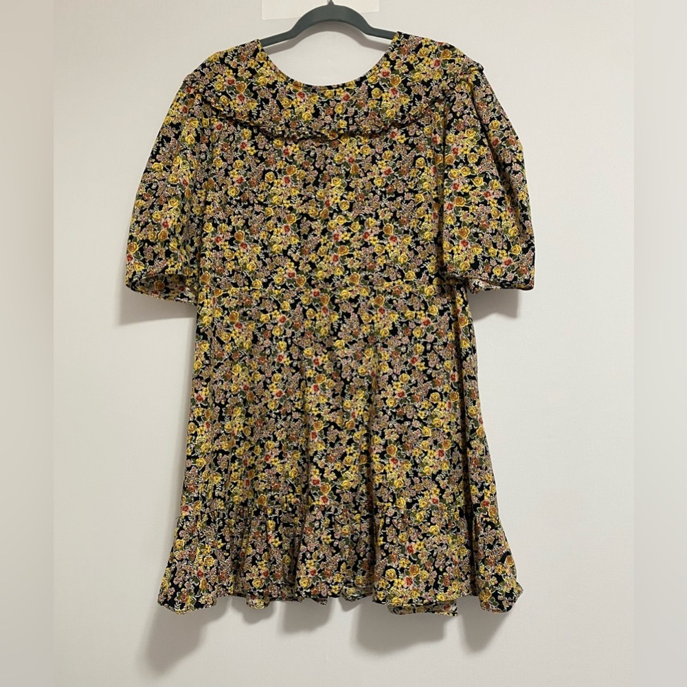 Topshop Floral Mini Dress - Yellow and Black